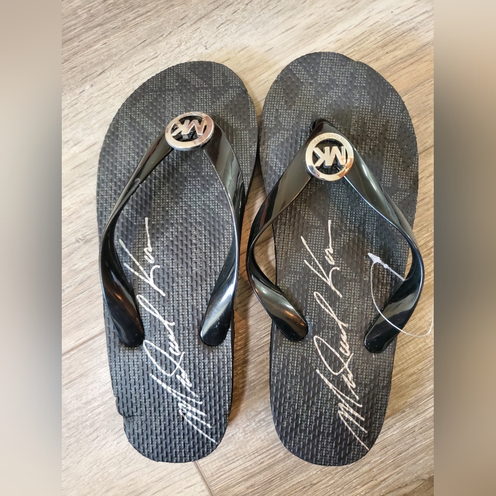 Michael Kors Black Signature Flip Flops